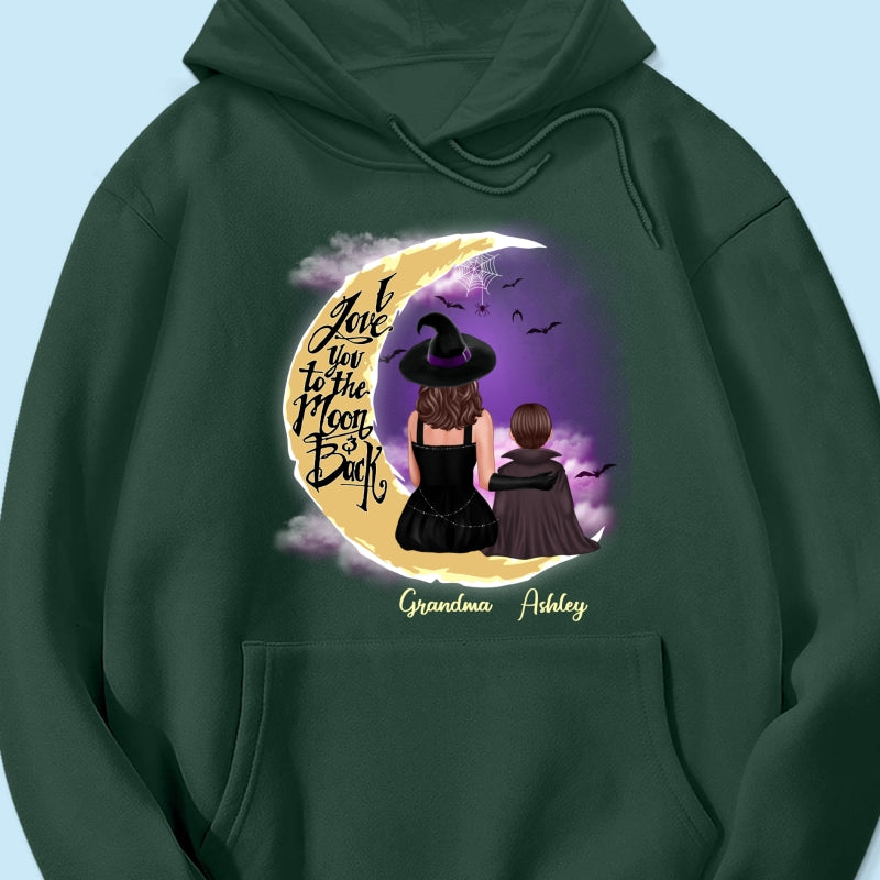 Halloween Mom Grandma Kids On Moon Back View Personalized Shirt