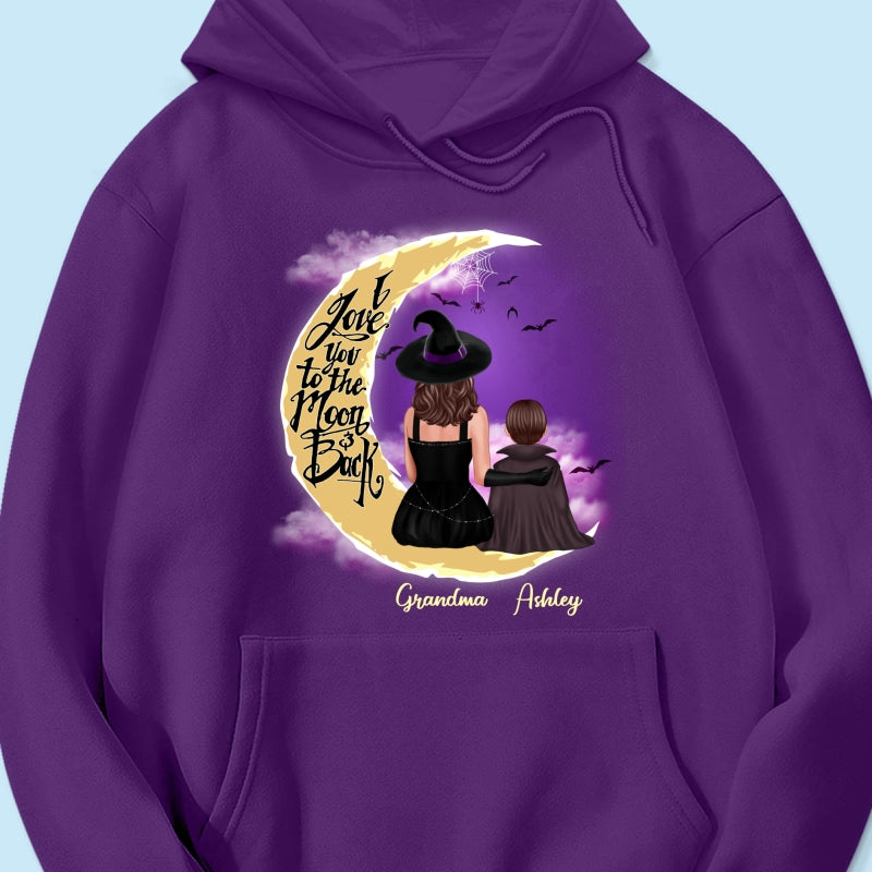 Halloween Mom Grandma Kids On Moon Back View Personalized Shirt