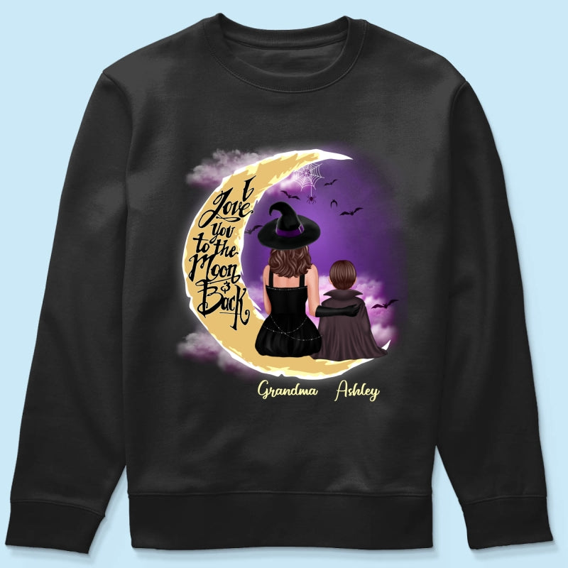 Halloween Mom Grandma Kids On Moon Back View Personalized Shirt