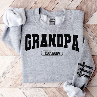 Grandpa Est Date Grandkids Names Crossword Puzzle Personalized Sleeve Printed Sweatshirt