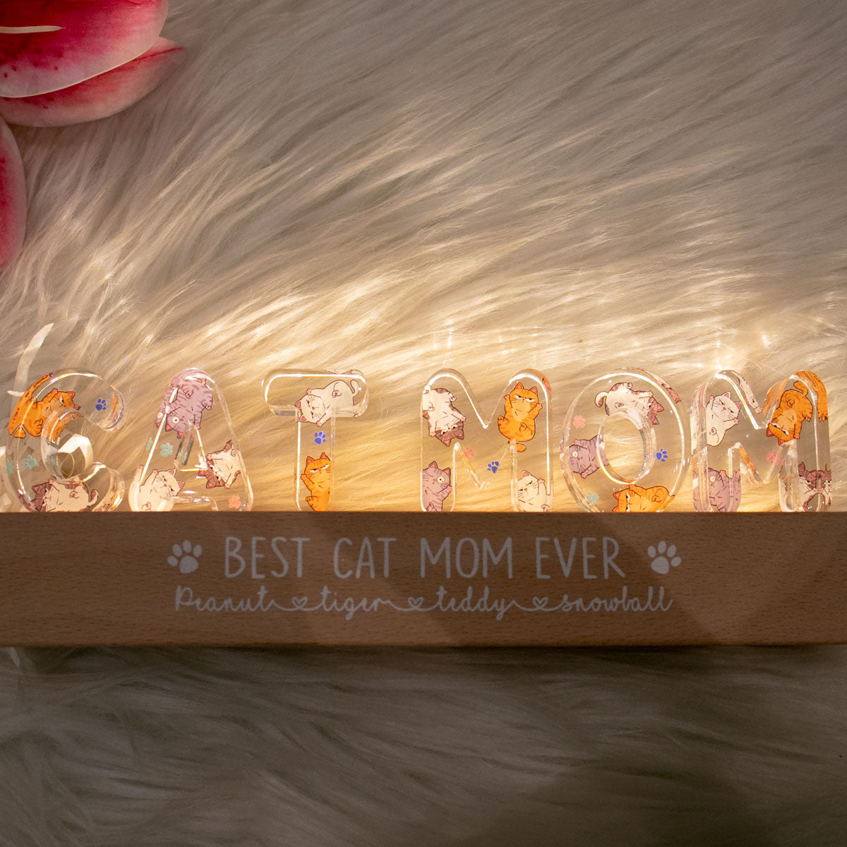 Cute Cat Mom Personalized LED Night Light, Gift For Cat Mom