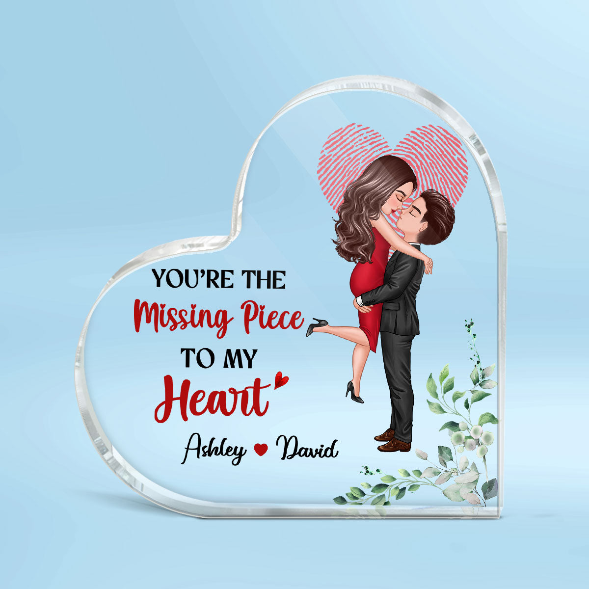 The Missing Piece Couple Heart Fingerprint Personalized Heart Acrylic Plaque