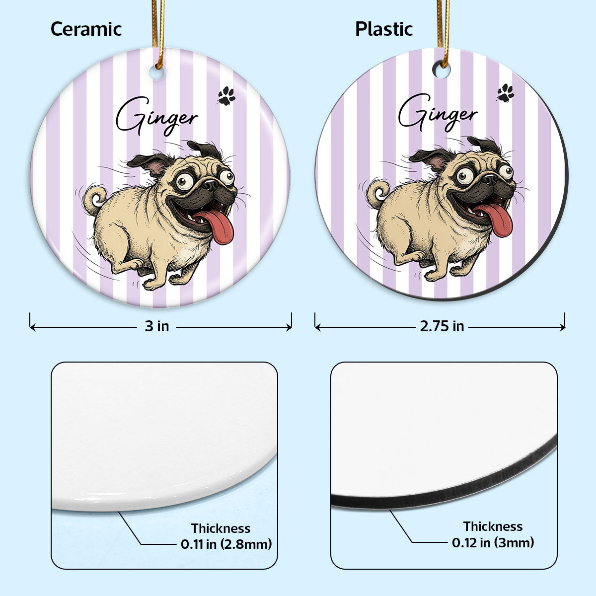Watercolor Pet Zoomies Portrait From Your Photo - Personalized Ceramic Ornament - Christmas Keepsake For Dog Cat Lover