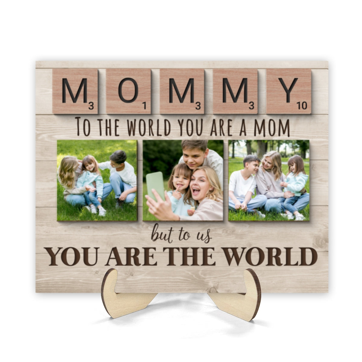 Mom To Me You Are The World Photo Insert Personalized 2-Layer Wooden Plaque