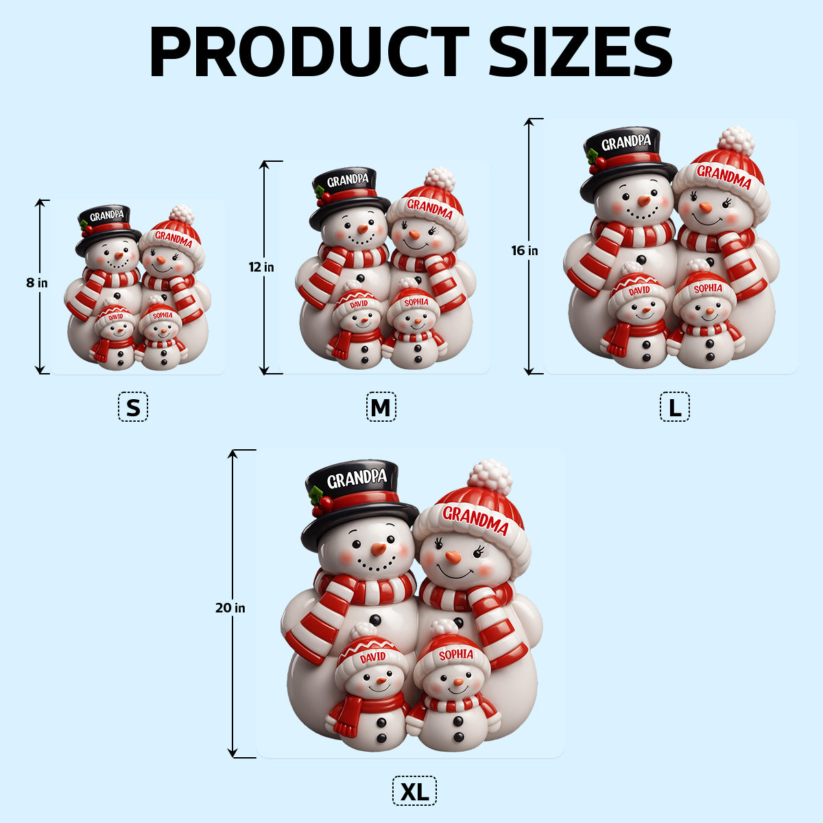 3D Effect Cute Snowman Family Christmas Decor Personalized Decal