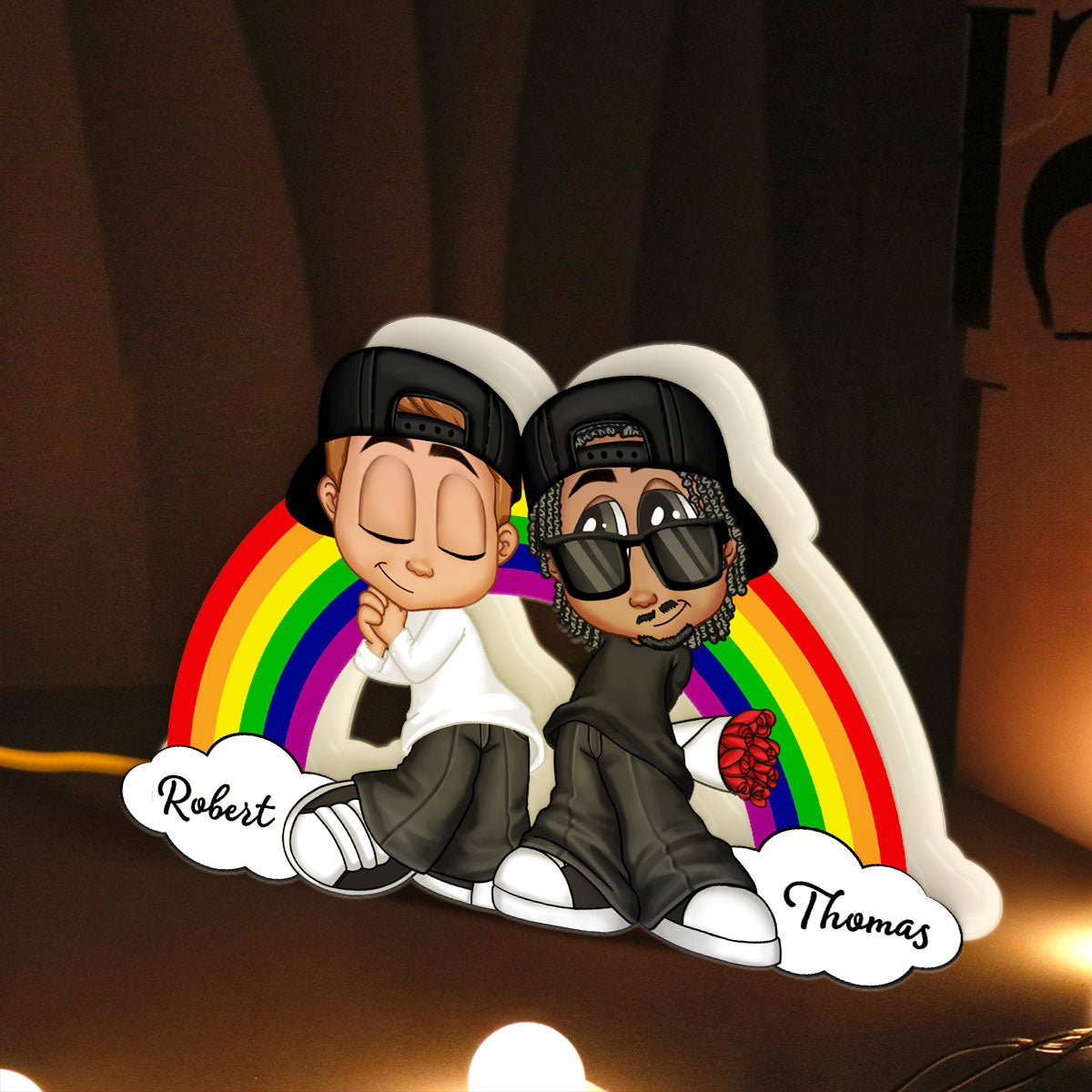 Y2K Couple LGBT Rainbow Personalized Light Box, Gift for Him for Her, Pride Month