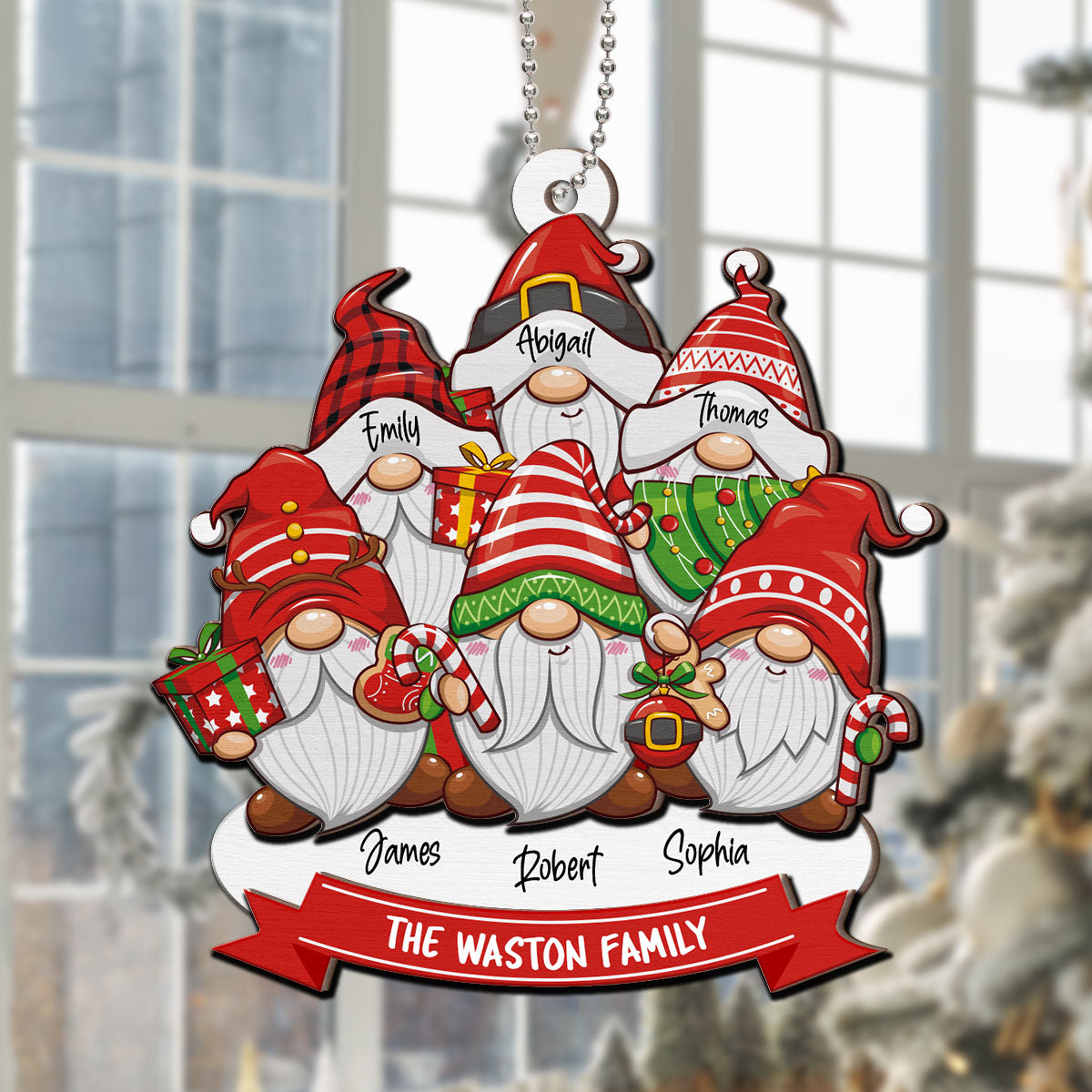 Christmas Gnome Family Personalized 2-Layer Wooden Ornament
