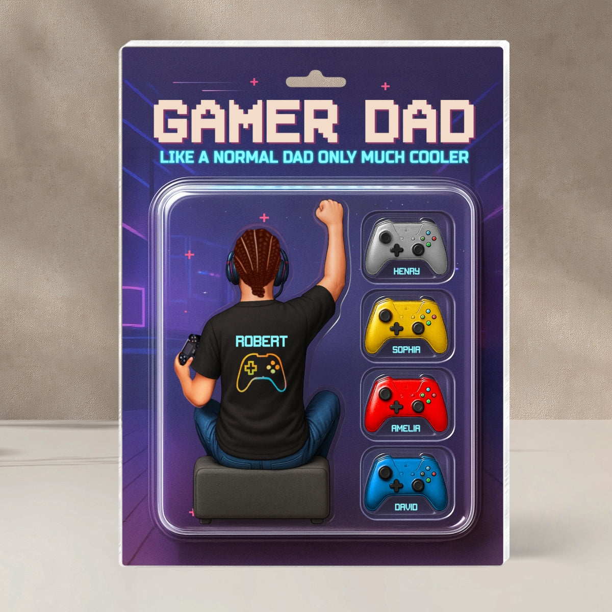 Gamer Dad Back View Toy Box Figures Style, Personalized Acrylic Block Plaque, Father's Day Gift for Dad, Gift for Husband