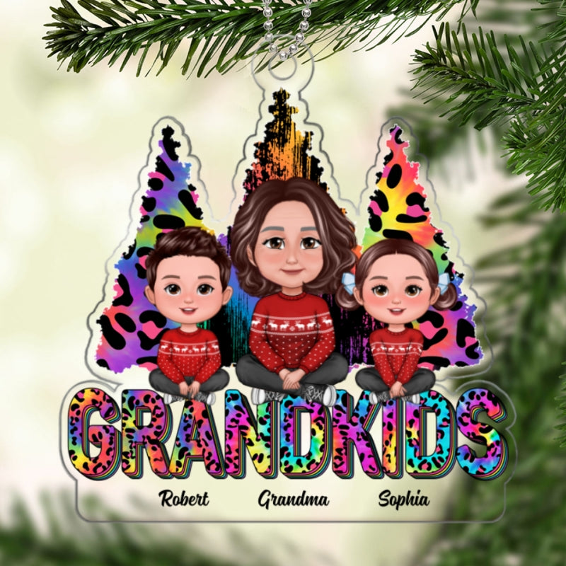 Colorful Leopard Christmas Tree Grandma Grandkids Personalized Acrylic Ornament