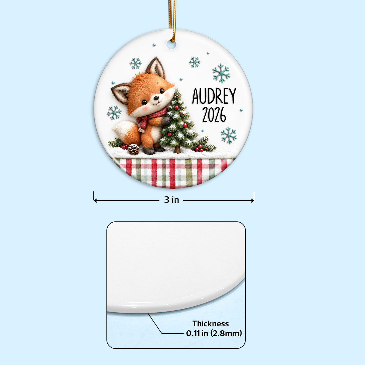 Cute Woodland Animals 2D Flat - Personalized Ceramic Ornament - Christmas Keepsake Gift For Kids, Son, Daughter