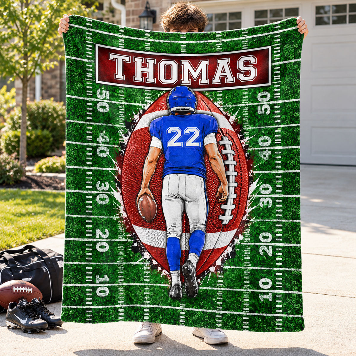 Custom Football Player - Personalized Fleece Blanket - Graduation Gift for Seniors, Christmas Gift for Sons, Grandsons