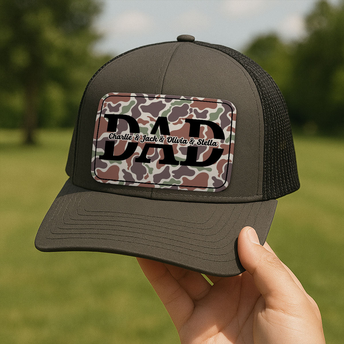 Dad Camouflage Pattern Personalized Leather Patch Hat