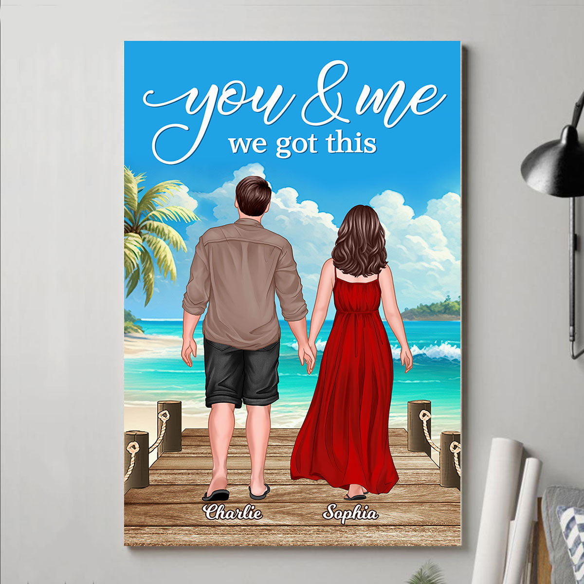 Couple Standing On The Bridge Beach Personalized Vertical Poster