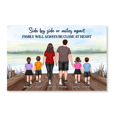 Family Standing Back View Lake Personalized Horizontal Poster