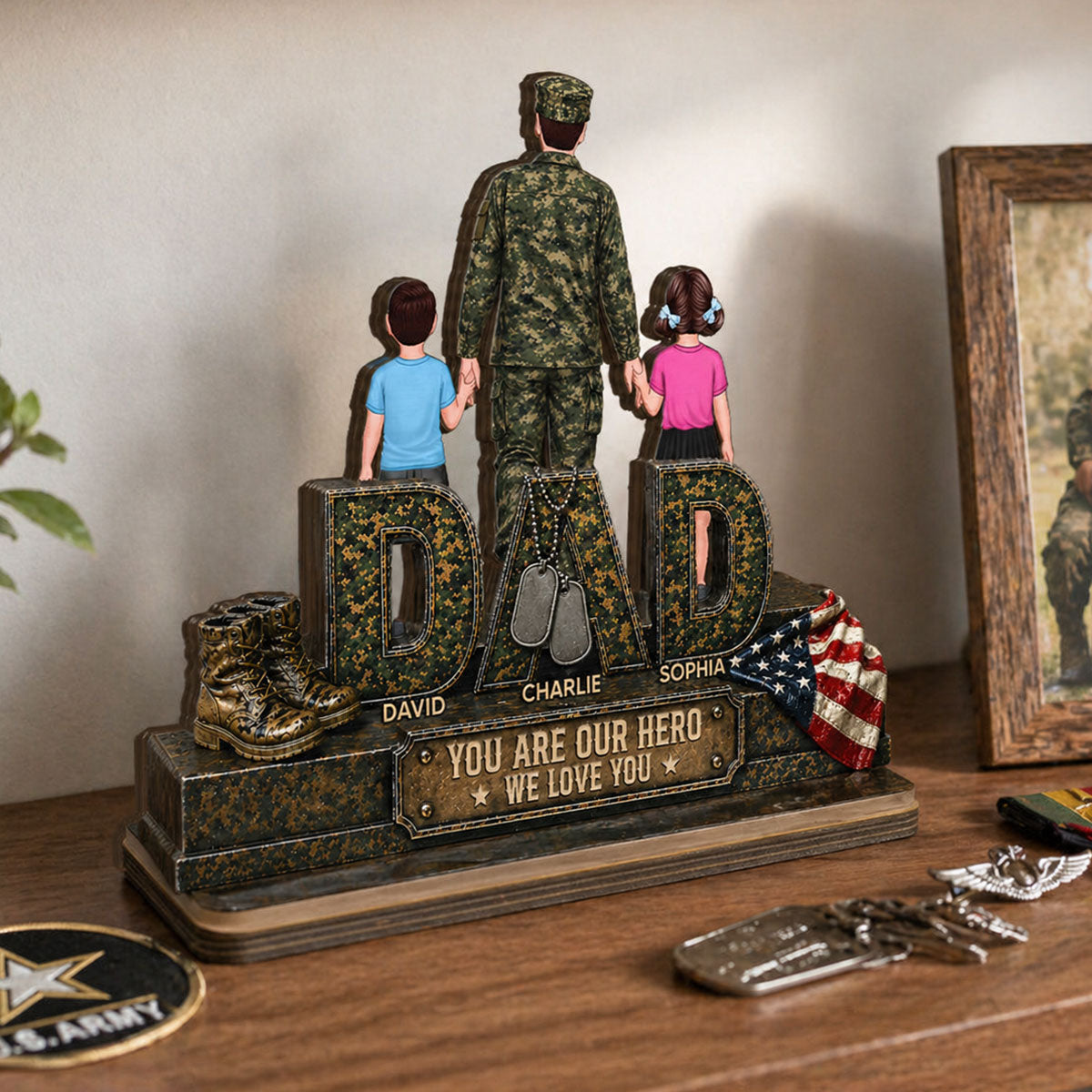 Army Dad You Are Our Hero - Personalized 2-Layered Wooden Plaque - Father's Day Gift For Dad, Husband