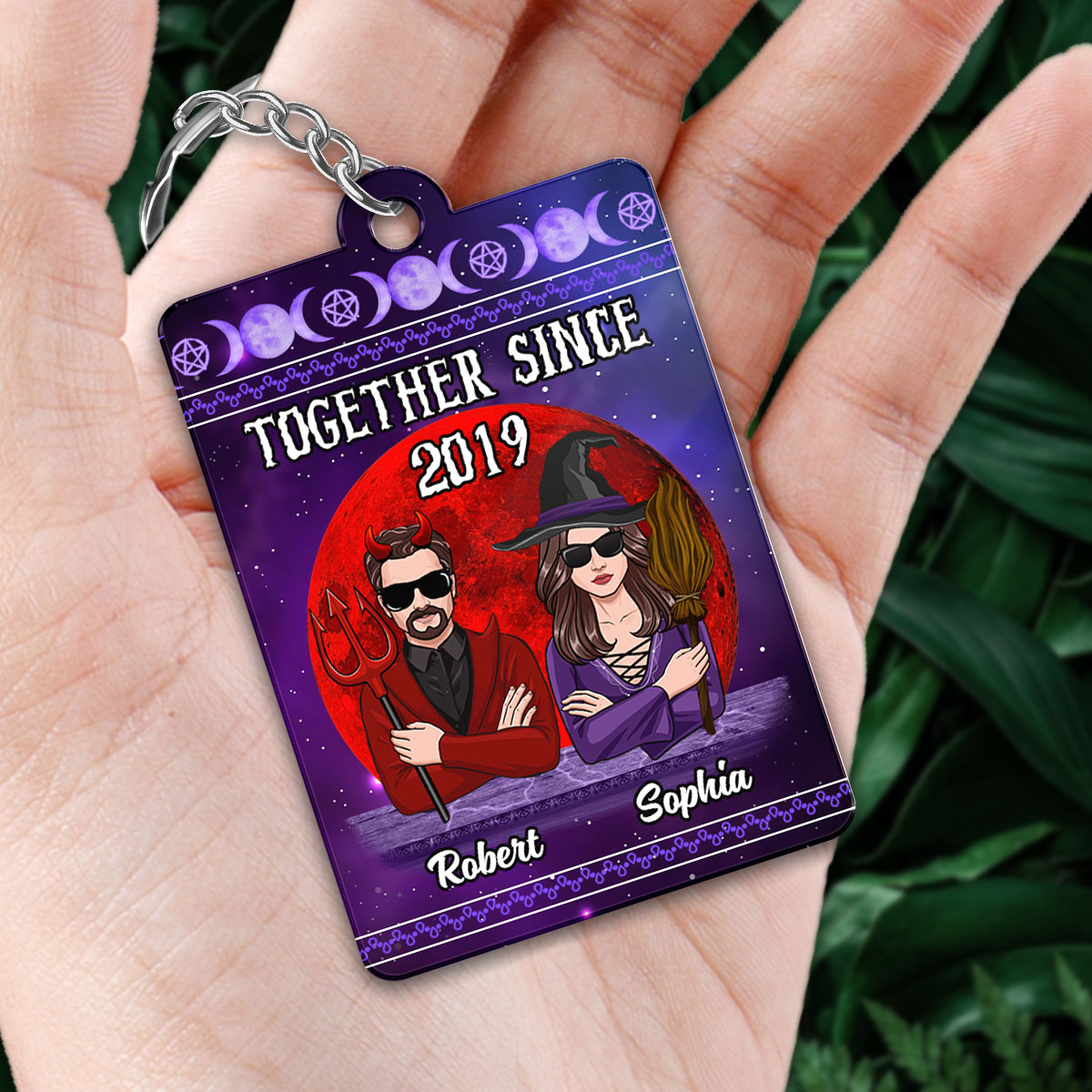 Couple Purple Red Moon Halloween Personalized Acrylic Keychain