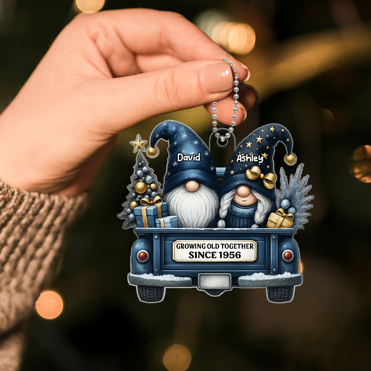 Gnome Couple Growing Old Together - Personalized Acrylic Ornament - Heartfelt Gift For Couple, For Him, For Her, Husband, Wife