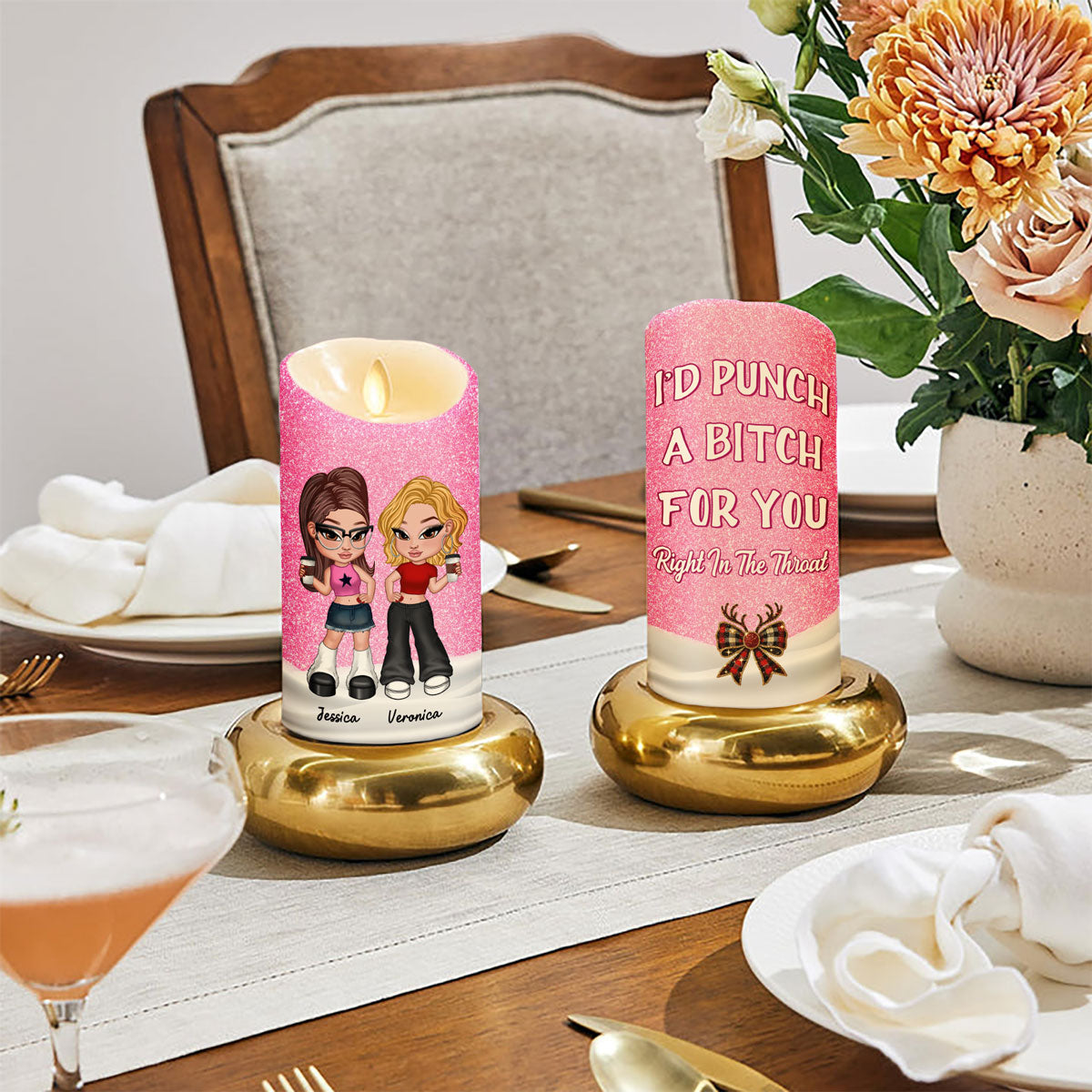 I'd Punch A Bitch For You Besties Gift Personalized LED Candle