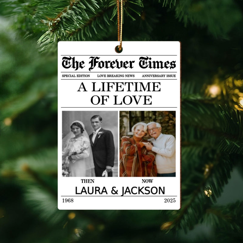The Forever Time Then & Now Couple Anniversary - Personalized Wooden Ornament - Heartfelt Christmas Gift for Couple