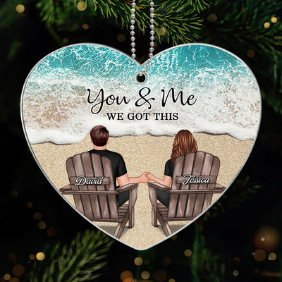 Couple We Got This Beach Landscape Personalized Heart Shaped Acrylic Ornament, Christmas Gift For Wife Husband