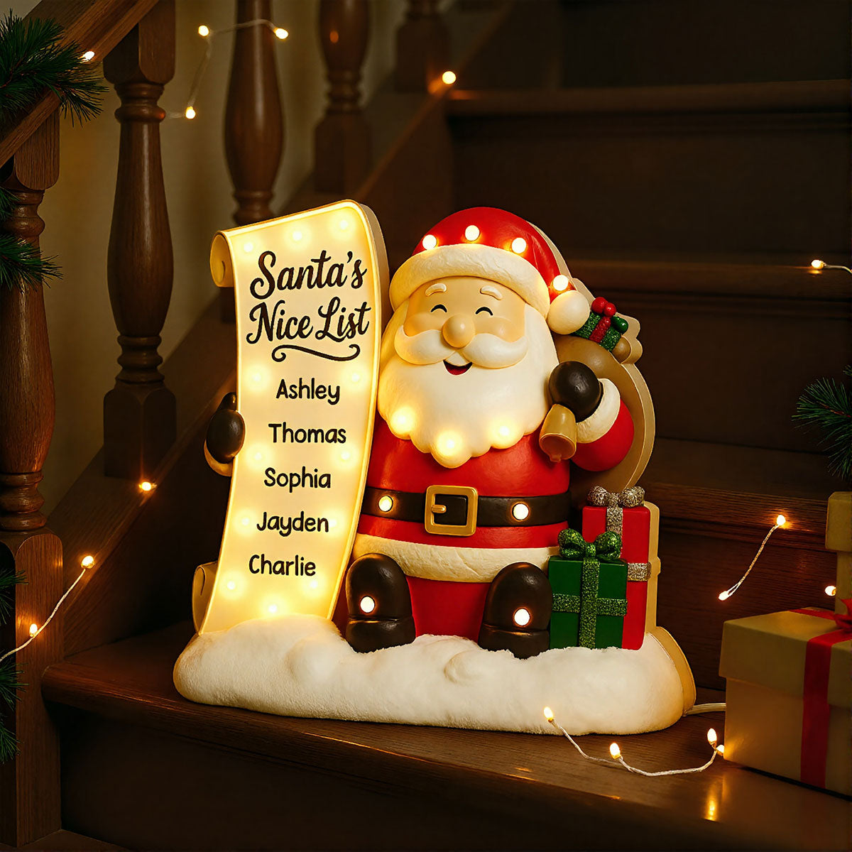 Santa's Nice List Kids' Names Family Christmas Decor - Personalized LED Light Box -Christmas Gift For Grandma, Grandpa, Family