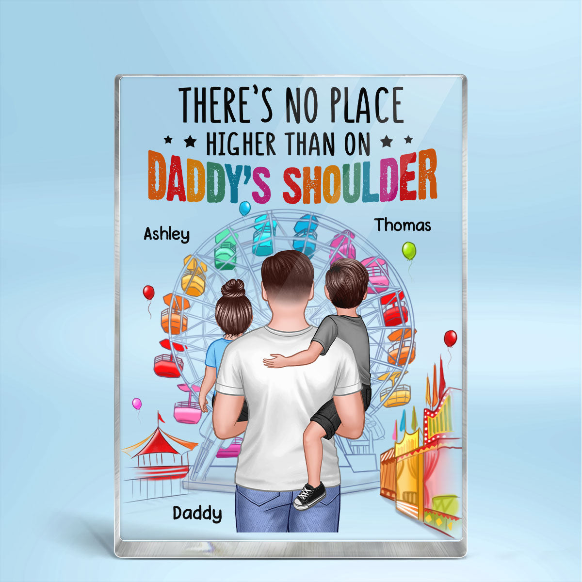 Dad Holding Kids In The Park Personalized Rectangle Acrylic Block Plaque