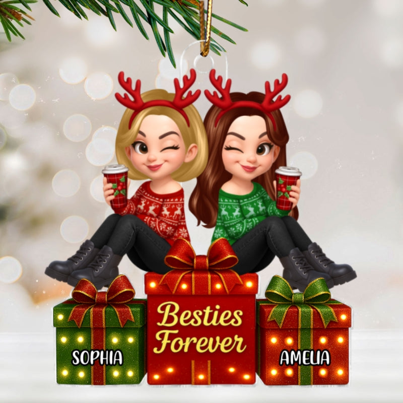 Besties Forever Beautiful Marquee Pattern Effect Gift Box Christmas - Personalized Acrylic Ornament