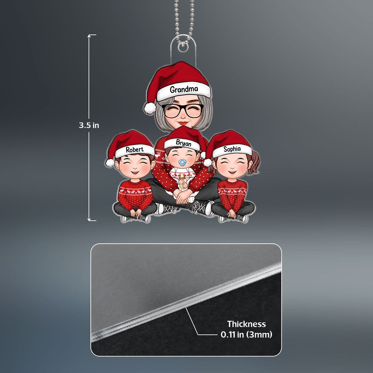 Grandma & Grandkids Cute Sitting Crossed Legs Personalized Acrylic Ornament