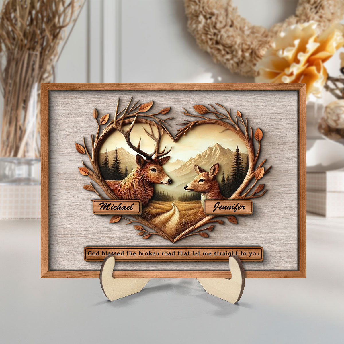 God Blessed The Broken Road That Let Me Straight To You Deer Love Scenery Poster, Best Couple Personalized Home Bedroom Decor, Gift For Couples, For Her, For Him