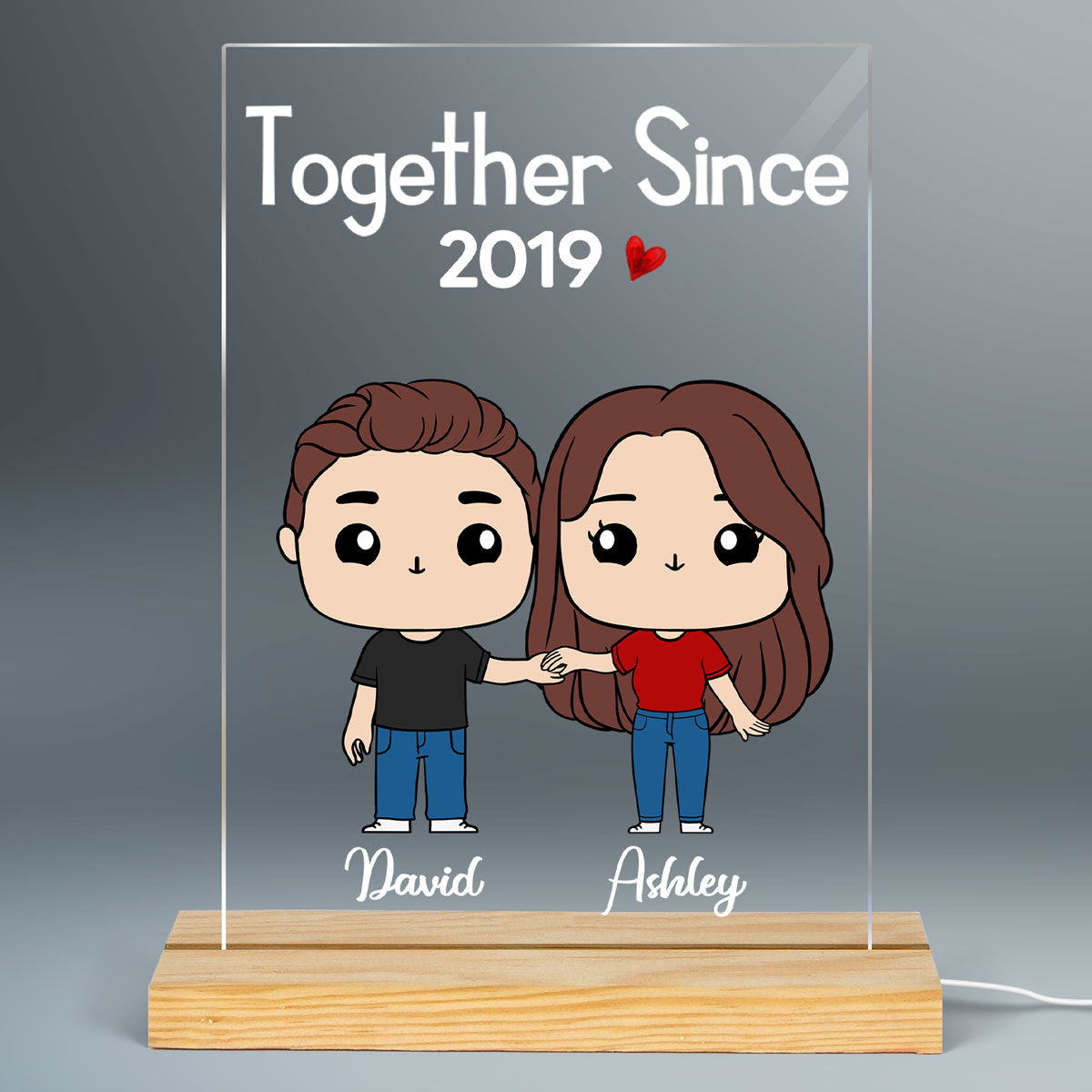 Cute Chibi Couple Together Gift For Him For Her Personalized Rectangle Acrylic Plaque LED Night Light