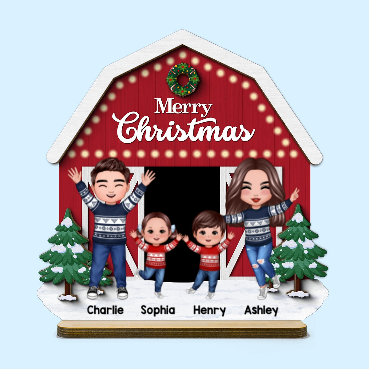 Christmas Farm House Family Tabletop Fireplace Decor Personalized 2-Layer Standing Wooden Plaque