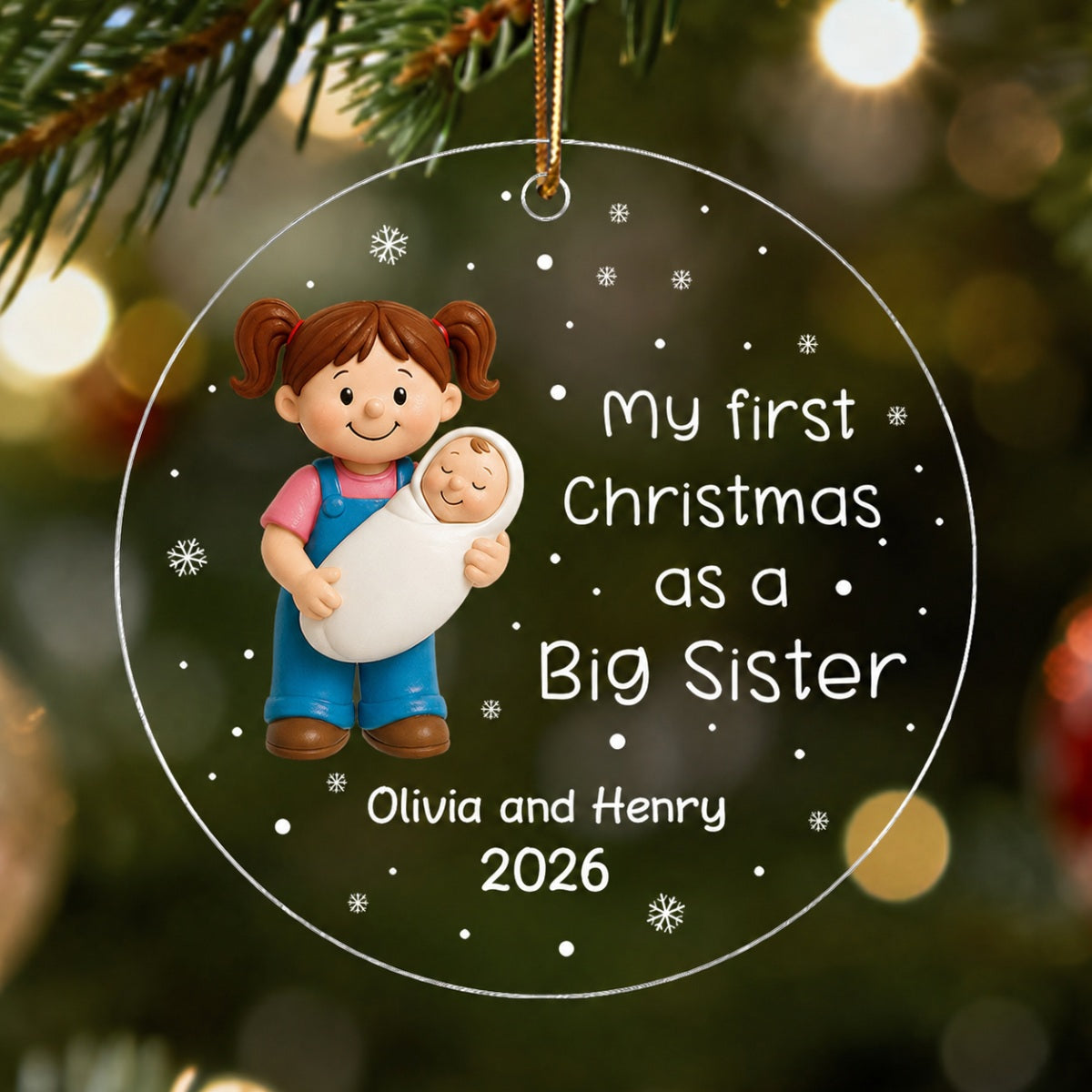 My First Christmas As Big Sister Big Brother - Personalized Acrylic Ornament - Proud New Big Siblings Gift