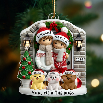 Farmhouse Couple with Optional Pet Dog Cat - Personalized Acrylic Ornament - Gift for Him, Gift for Her