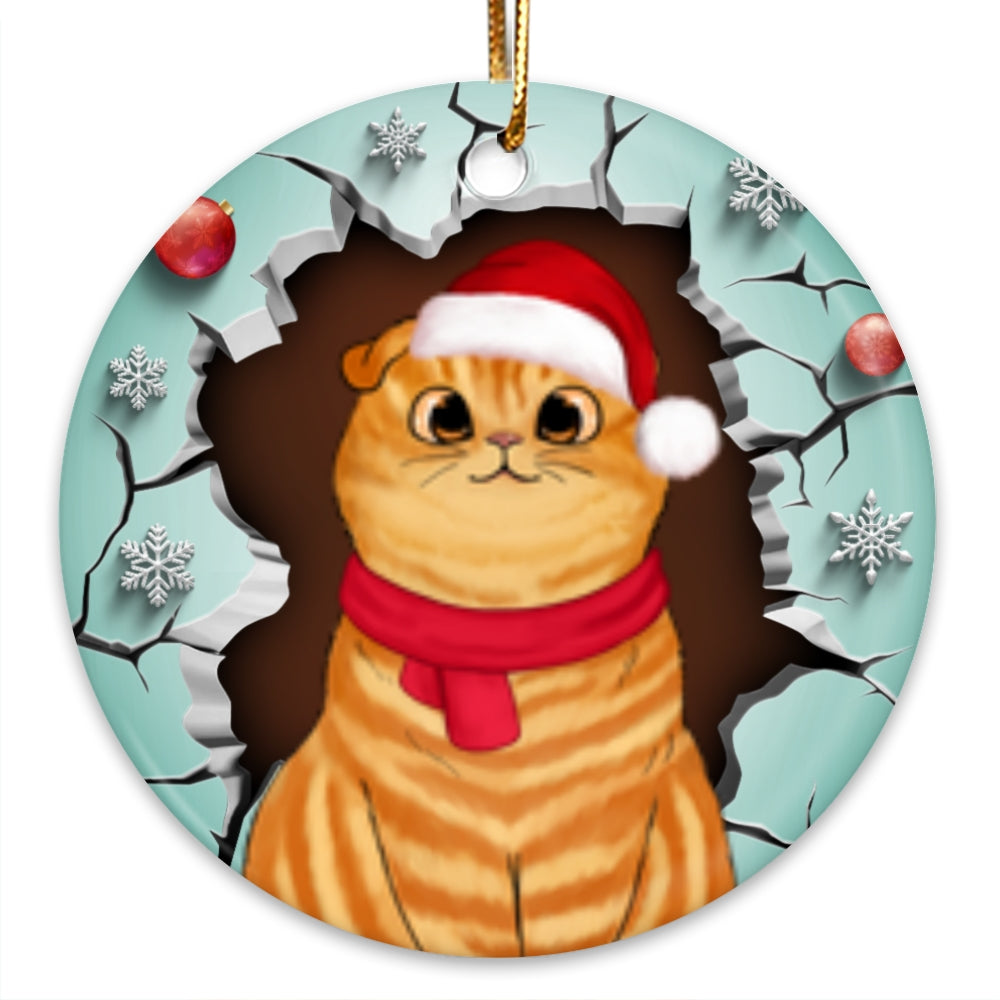 Break Through Christmas Fluffy Cats 3D Printed Personalized Circle Ornament