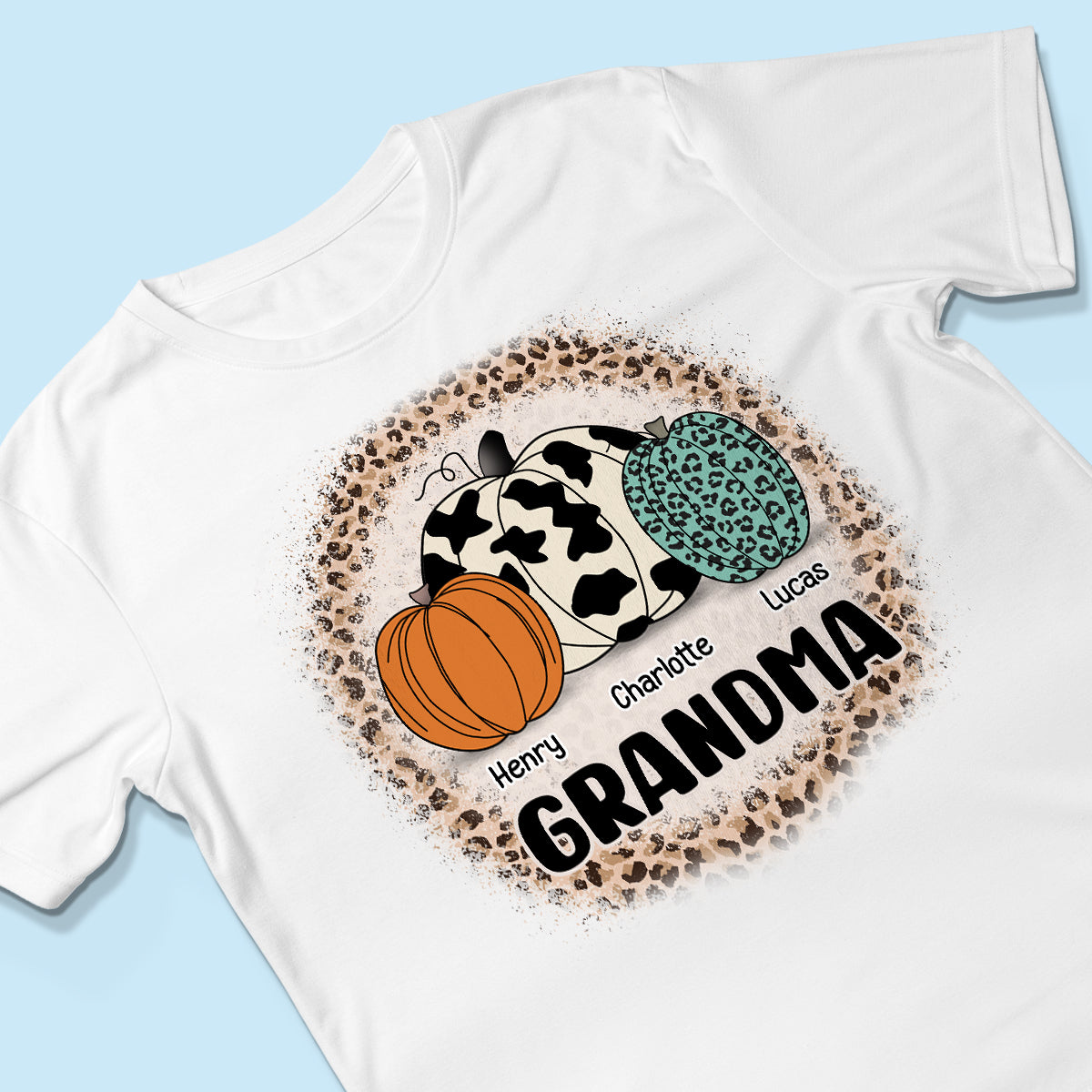 Grandma Mom Pumpkins Leopard Pattern Personalized Shirt