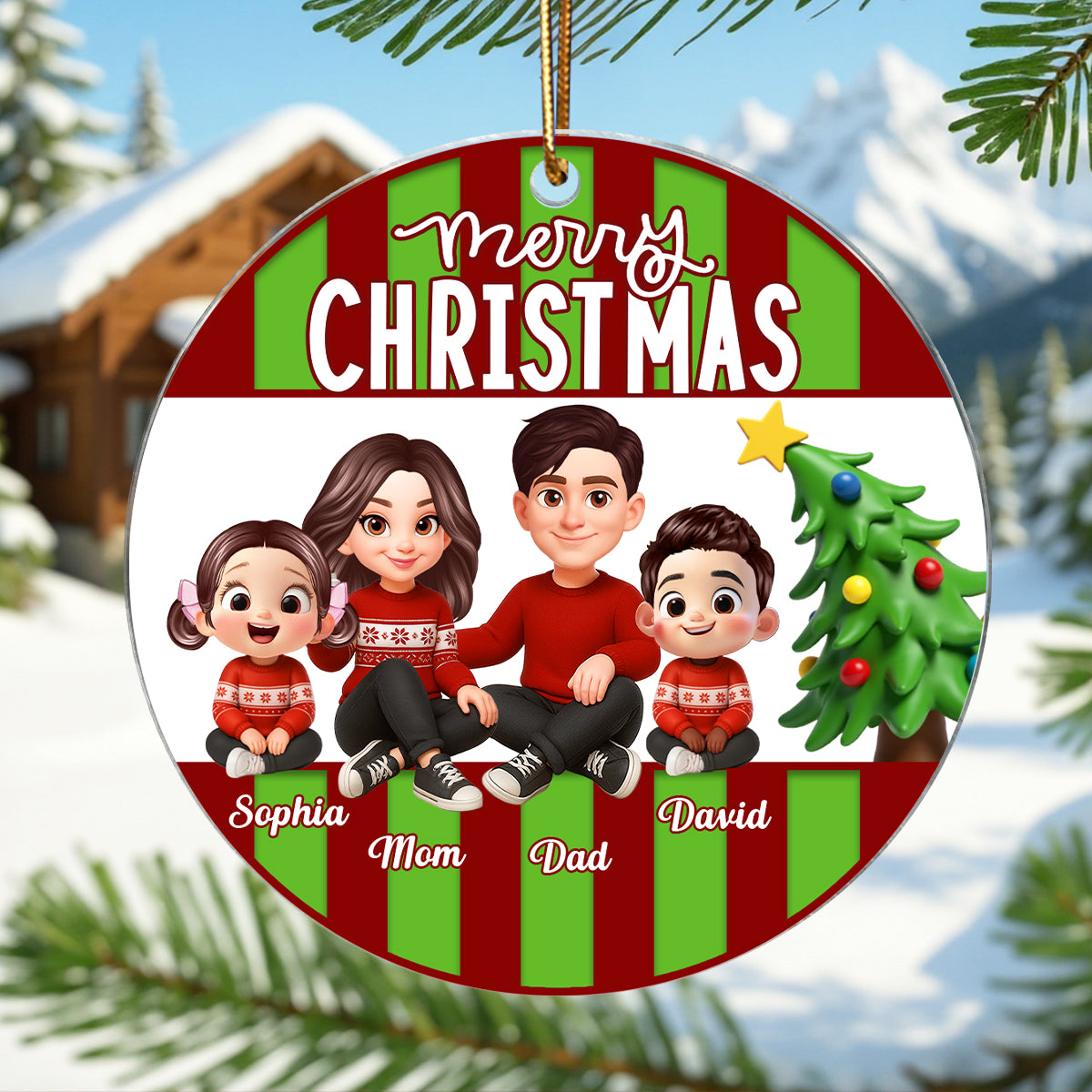 Merry Christmas Family Sitting 2025 Personalized Acrylic Ornament, Christmas Decor for Family