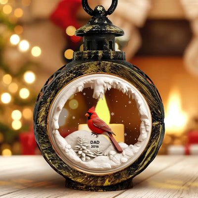 Cardinals In Winter Cave Christmas Personalized Lantern Ornament, Remembrance Gift, Sympathy Gift