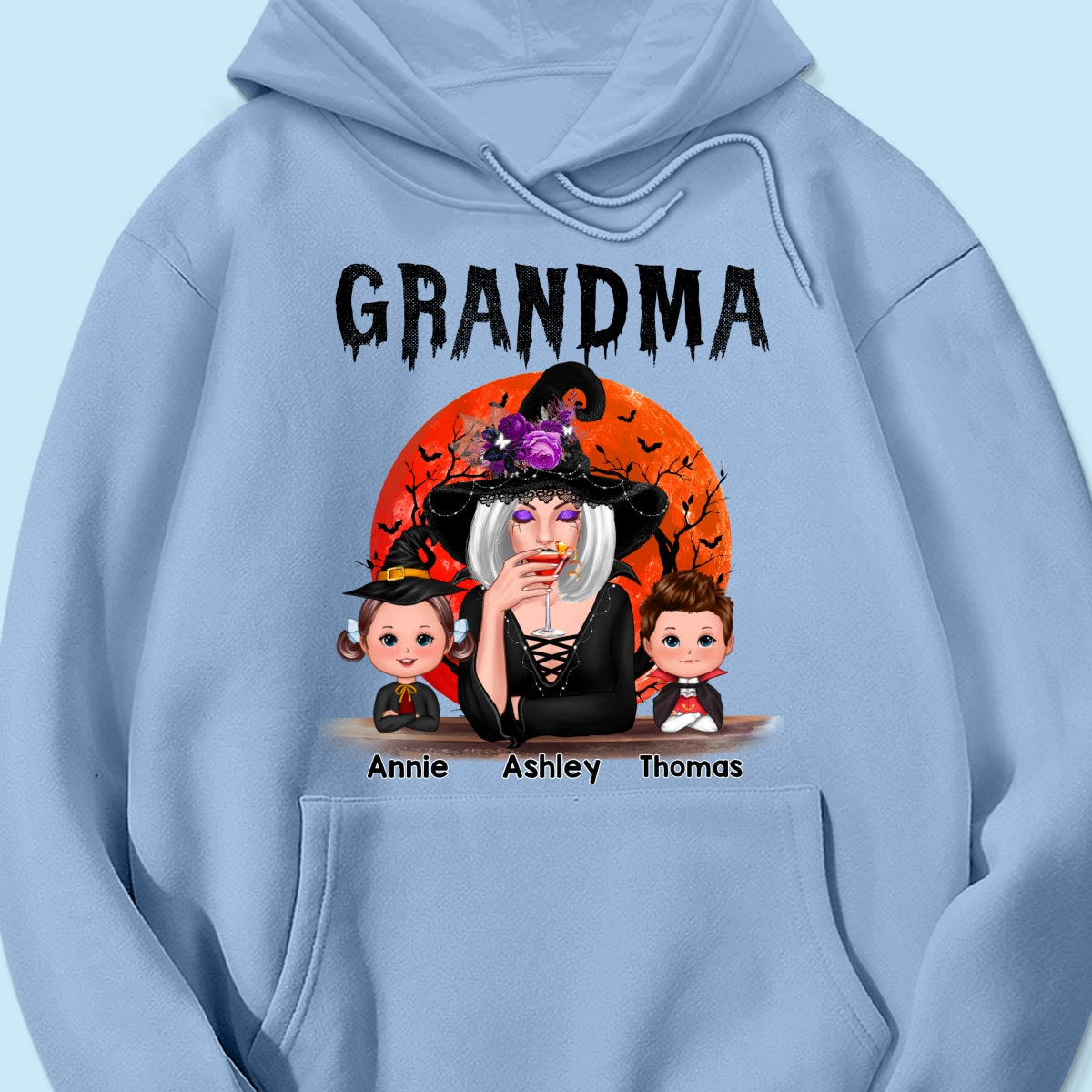 Halloween Moon Grandma Mom Witch With GrandKids Personalized Shirt