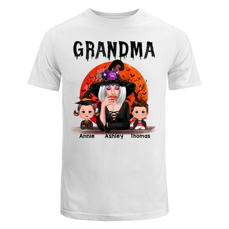 Halloween Moon Grandma Mom Witch With GrandKids Personalized Shirt