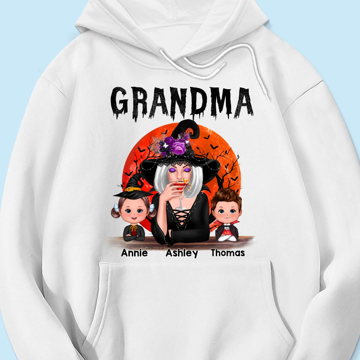 Halloween Moon Grandma Mom Witch With GrandKids Personalized Shirt