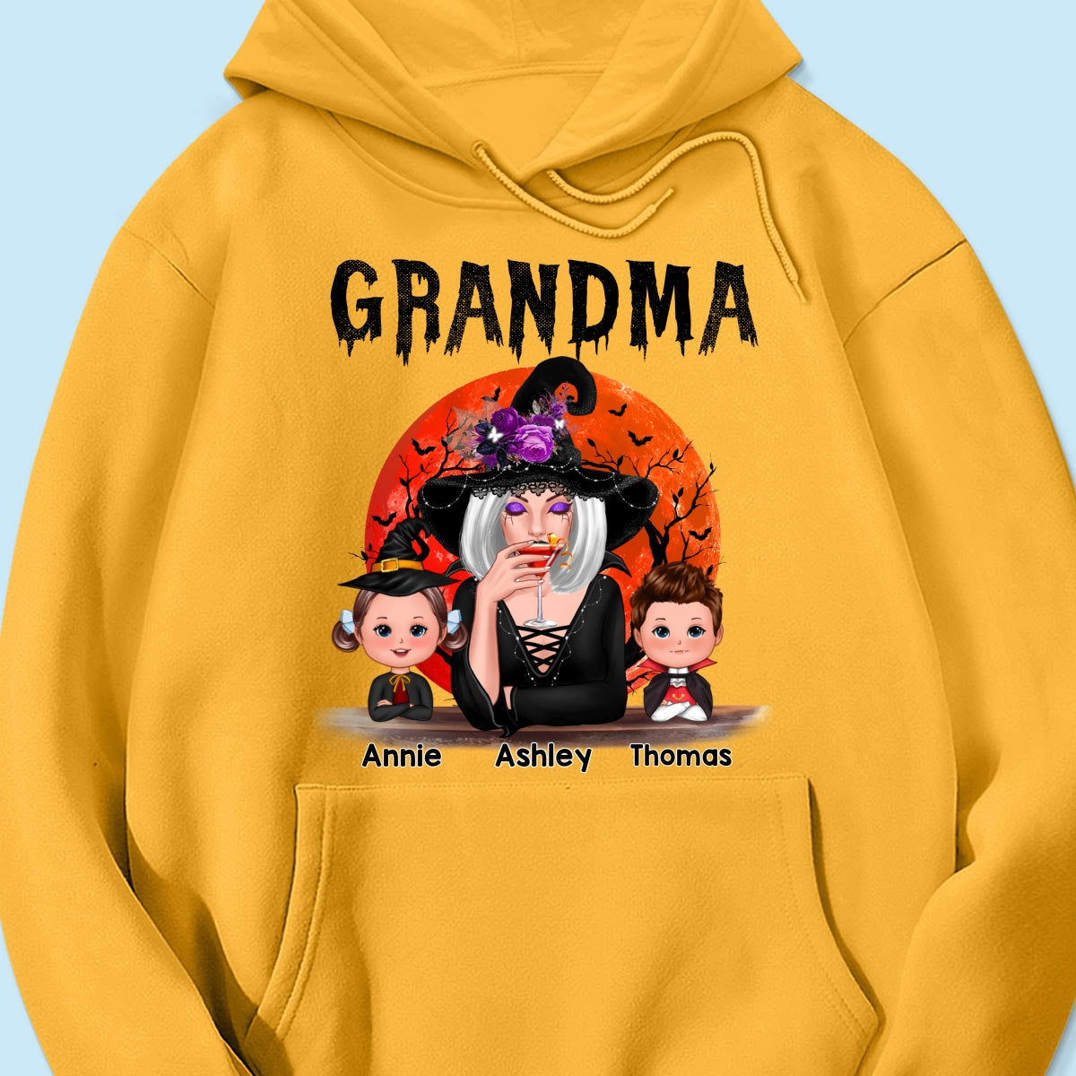 Halloween Moon Grandma Mom Witch With GrandKids Personalized Shirt