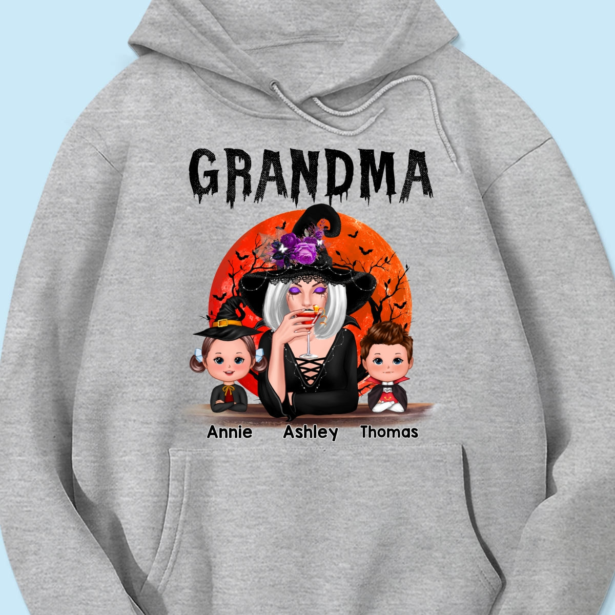 Halloween Moon Grandma Mom Witch With GrandKids Personalized Shirt