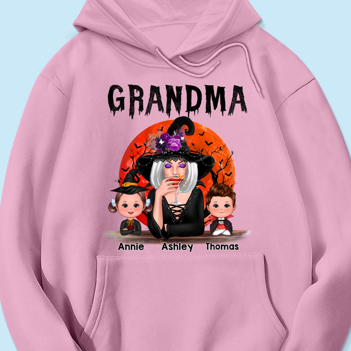 Halloween Moon Grandma Mom Witch With GrandKids Personalized Shirt