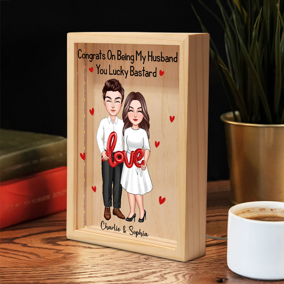 Couple Standing LOVE Balloon Personalized Frame Light Box