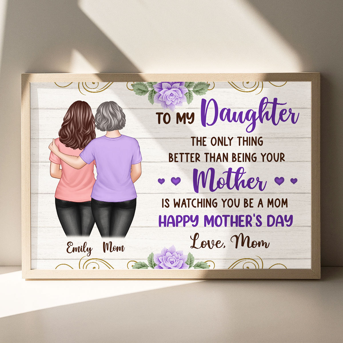 Purple Flowers To My Daughter From Mom Happy Mother's Day Personalized Poster, Gift For Daughter