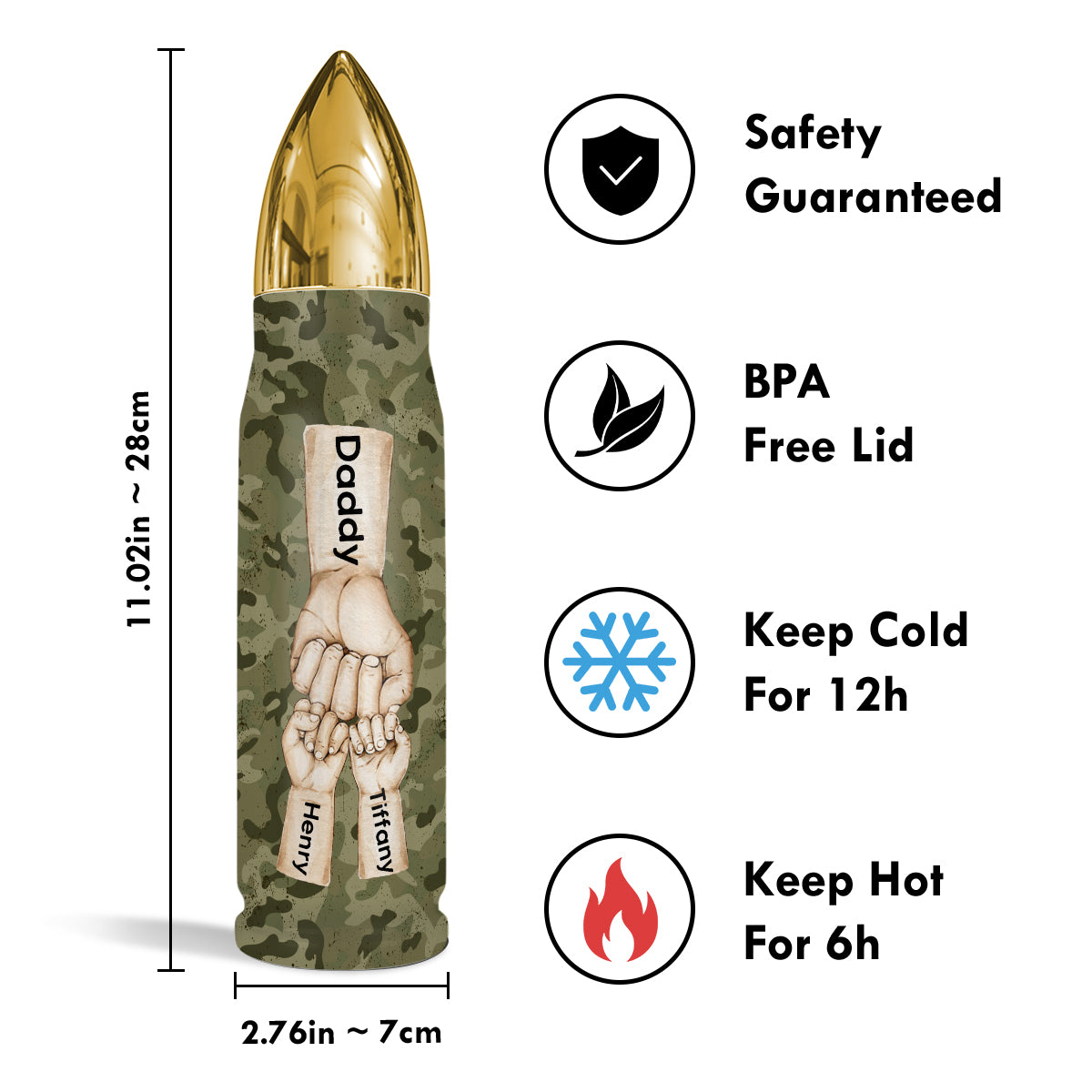 Best Dad Grandpa Ever Fist Bump Camouflage Nation Flag Personalized Bullet Tumbler, Gift For Dad, Grandpa, Husband