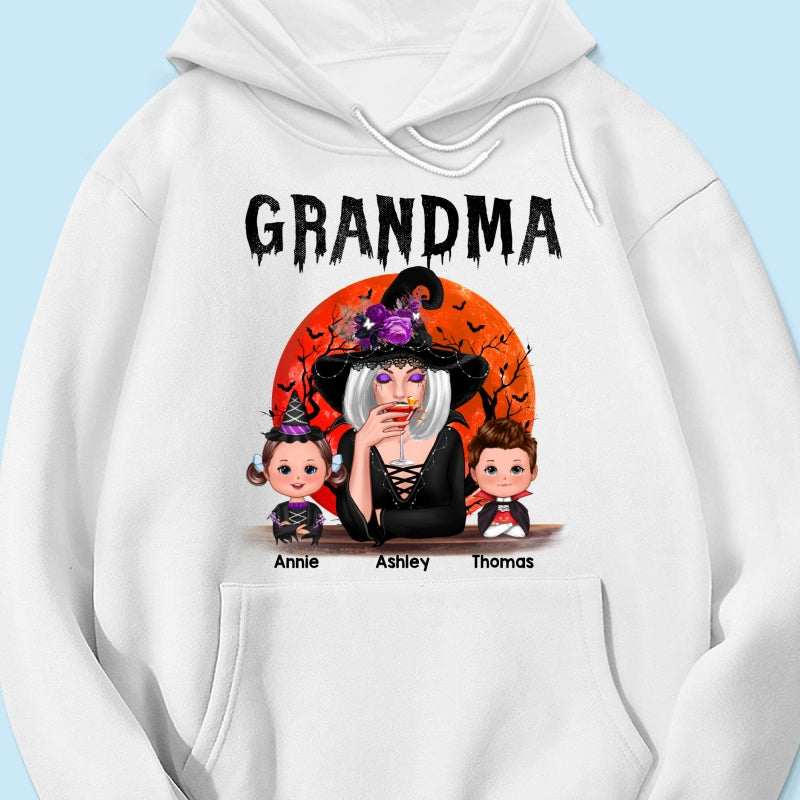 Halloween Moon Grandma Mom Witch With GrandKids Personalized Shirt