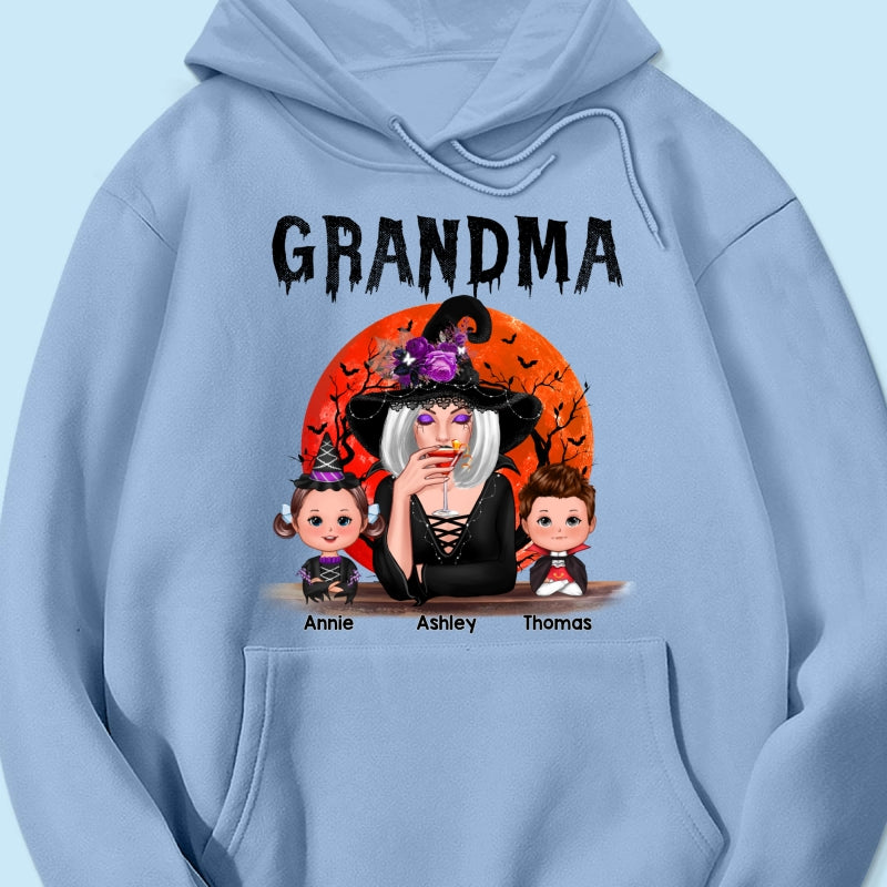 Halloween Moon Grandma Mom Witch With GrandKids Personalized Shirt