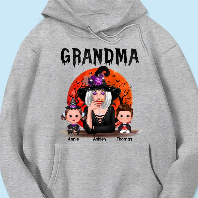 Halloween Moon Grandma Mom Witch With GrandKids Personalized Shirt