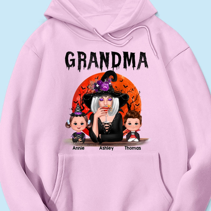 Halloween Moon Grandma Mom Witch With GrandKids Personalized Shirt